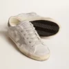 Sneakersy Super-Star z szaro-białej skóry z efektem brokatu i skórzaną gwiazdką