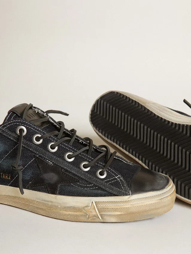 Sneakersy V-Star z dżinsu w kolorze granatowym z czarną skórzaną gwiazdą i czubkiem