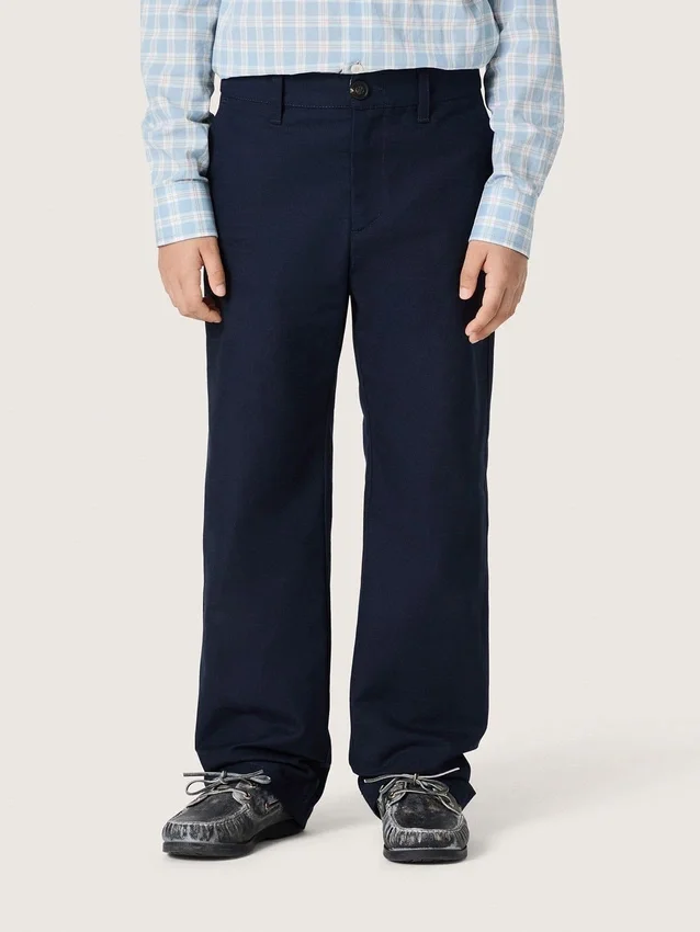 Spodnie chino Journey unisex z niebieskiego płótna bawełnianego z haftowanym logo