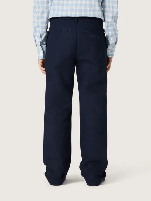 Spodnie chino Journey unisex z niebieskiego płótna bawełnianego z haftowanym logo