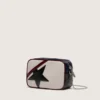 Star Bag Mini z białej jak masło skóry z czarną gwiazdą oraz bordowymi i ciemnoniebieskimi detalami