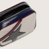 Star Bag Mini z białej jak masło skóry z czarną gwiazdą oraz bordowymi i ciemnoniebieskimi detalami