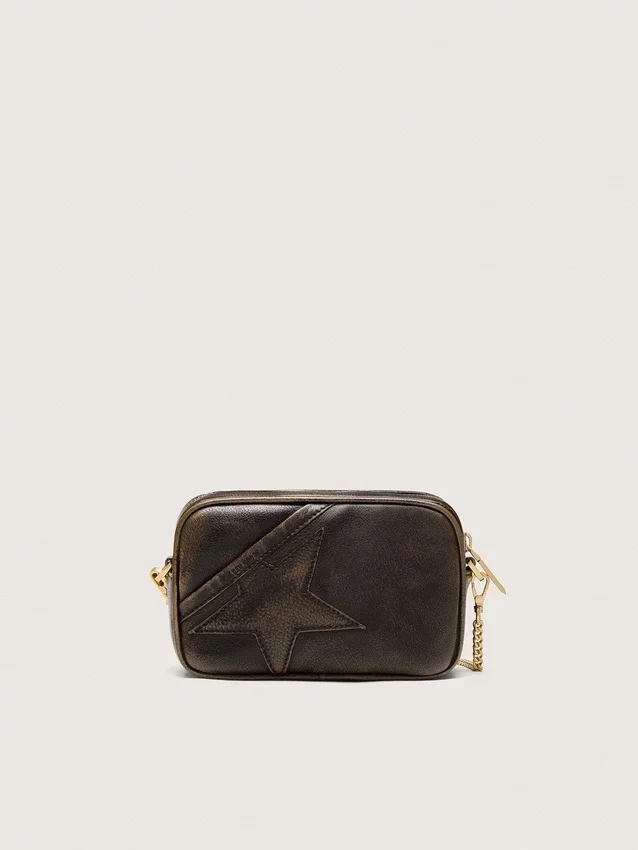 Star Bag „Mini” z postarzanej ciemnobrązowej skóry z gwiazdą w tym samym odcieniu
