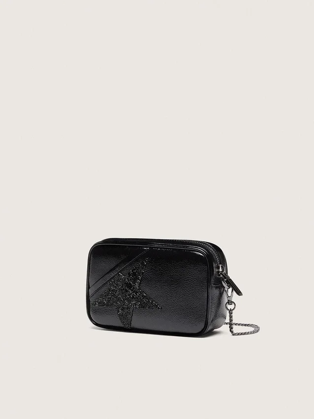 Star Bag z czarnej skóry z gwiazdą z kryształów Swarovskiego