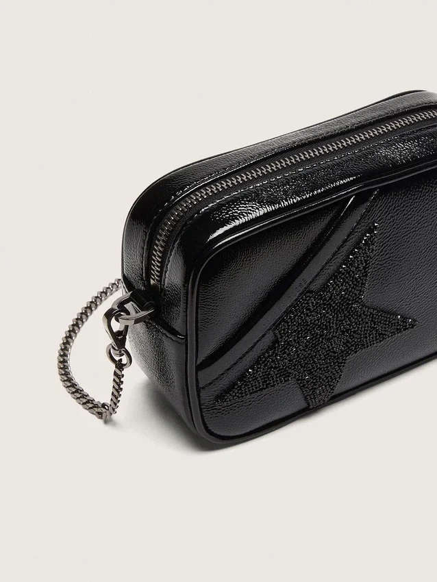 Star Bag z czarnej skóry z gwiazdą z kryształów Swarovskiego