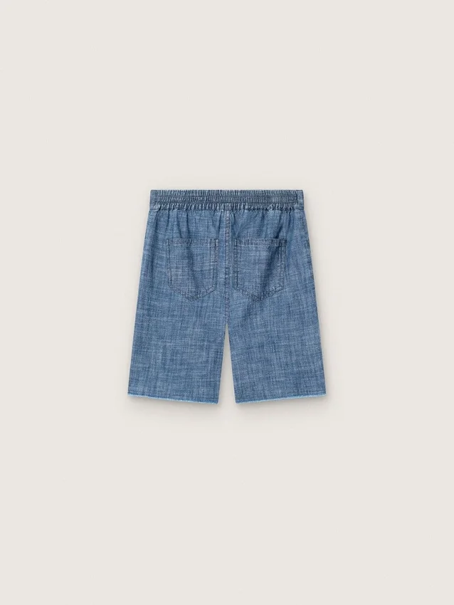 Szorty unisex Journey z jasnoniebieskiej bawełny typu chambray z haftowanym logo