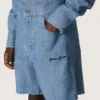 Szorty unisex Journey z jasnoniebieskiej bawełny typu chambray z haftowanym logo