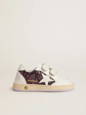 Teen Ball Star w fioletowym brokacie z białą skórzaną gwiazdką i naszywką na pięcie
