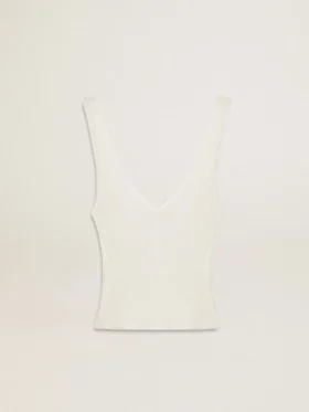 Top bez rękawów z haftem i wykończeniem w stylu „worn-white”