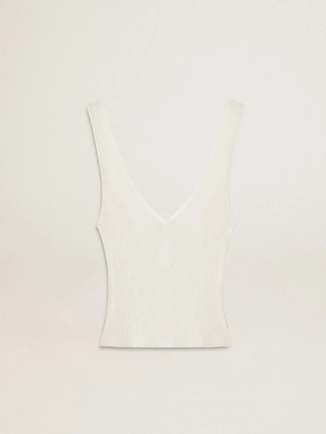 Top bez rękawów z haftem i wykończeniem w stylu „worn-white”