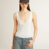 Top bez rękawów z haftem i wykończeniem w stylu „worn-white”