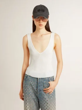 Top bez rękawów z haftem i wykończeniem w stylu „worn-white”