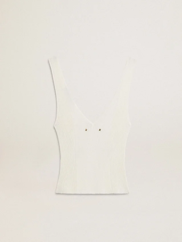 Top bez rękawów z haftem i wykończeniem w stylu „worn-white”