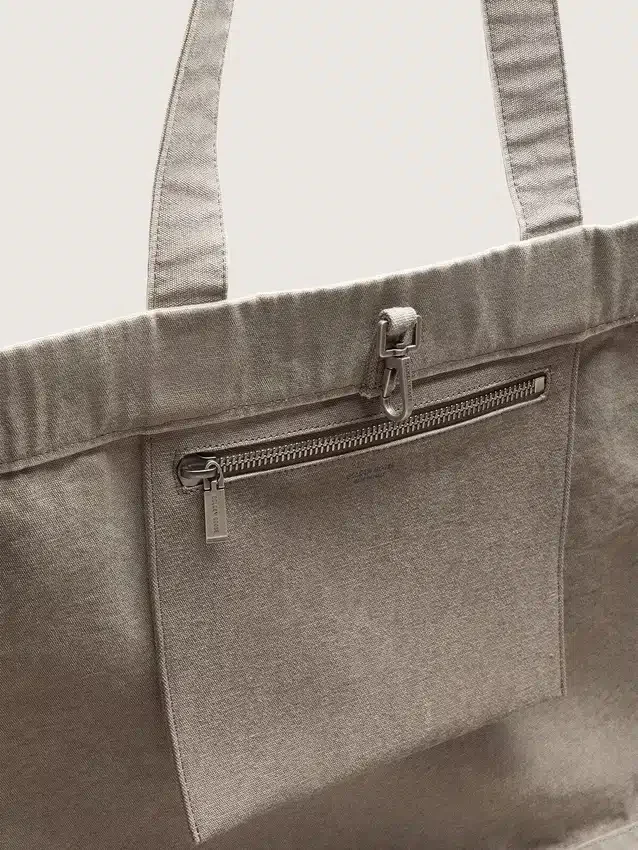 Torba z płótna w kolorze antracytowym z haftem i detalami w kolorze postarzanego srebra