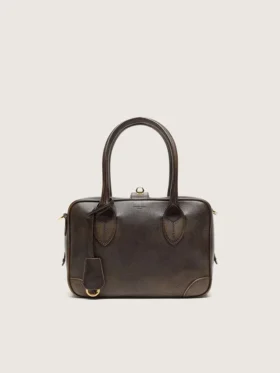 Torebka Vita z brązowej skóry w stylu vintage ze złotymi detalami