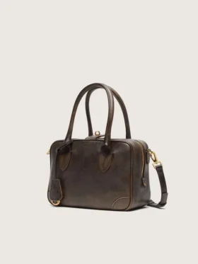 Torebka Vita z brązowej skóry w stylu vintage ze złotymi detalami
