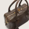 Torebka Vita z brązowej skóry w stylu vintage ze złotymi detalami