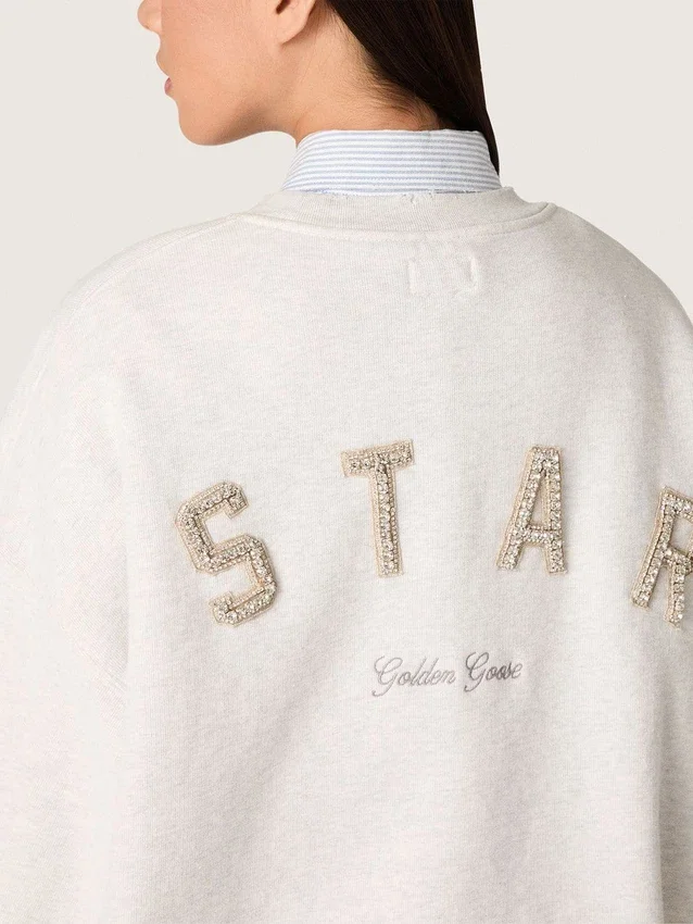 Unisexowa bluza Star z szarej bawełny z haftem i kryształkami