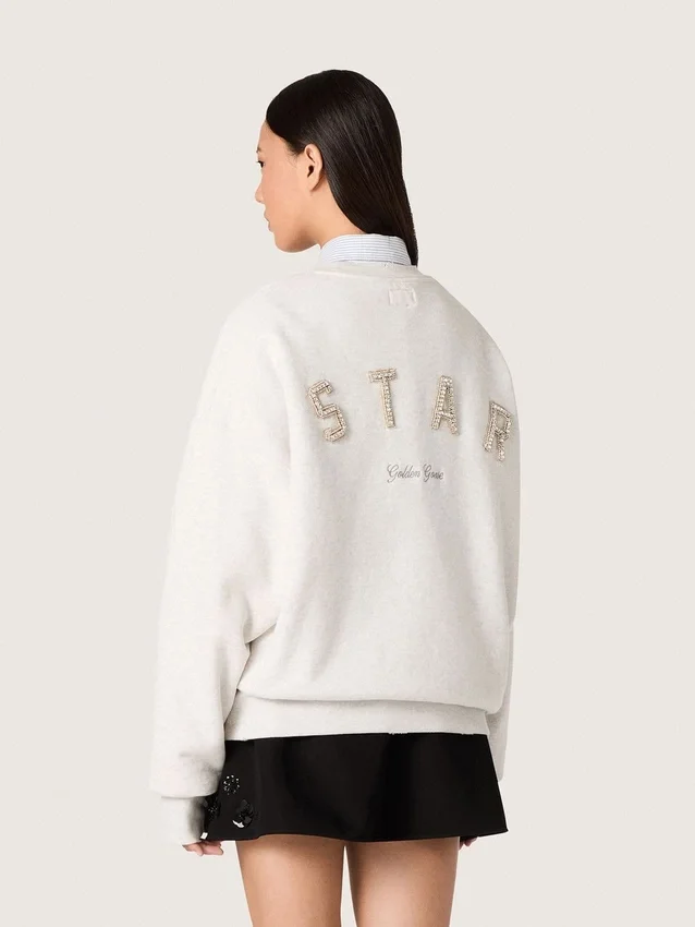 Unisexowa bluza Star z szarej bawełny z haftem i kryształkami