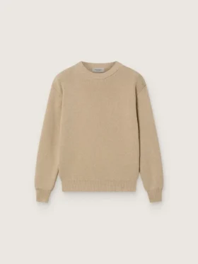 Unisexowy sweter dla dzieci w kolorze złotego beżu z prążkowanym wzorem i logo z tyłu
