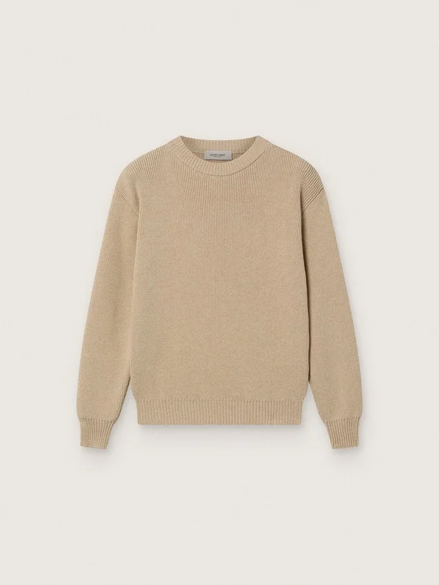 Unisexowy sweter dla dzieci w kolorze złotego beżu z prążkowanym wzorem i logo z tyłu