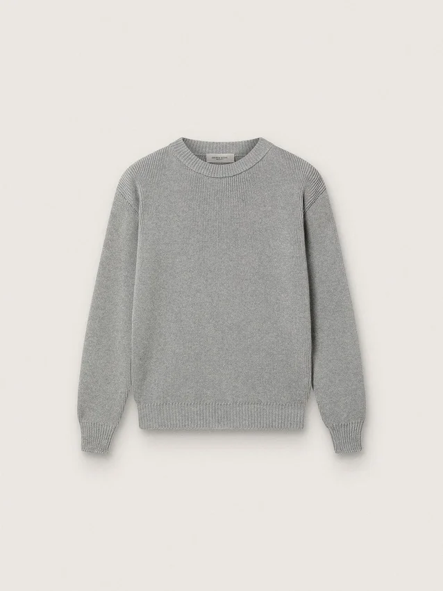 Unisexowy sweter Golden dla dzieci z szarej melanżowej dzianiny prążkowanej z logo z tyłu