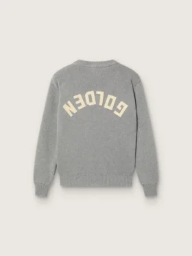 Unisexowy sweter Golden dla dzieci z szarej melanżowej dzianiny prążkowanej z logo z tyłu