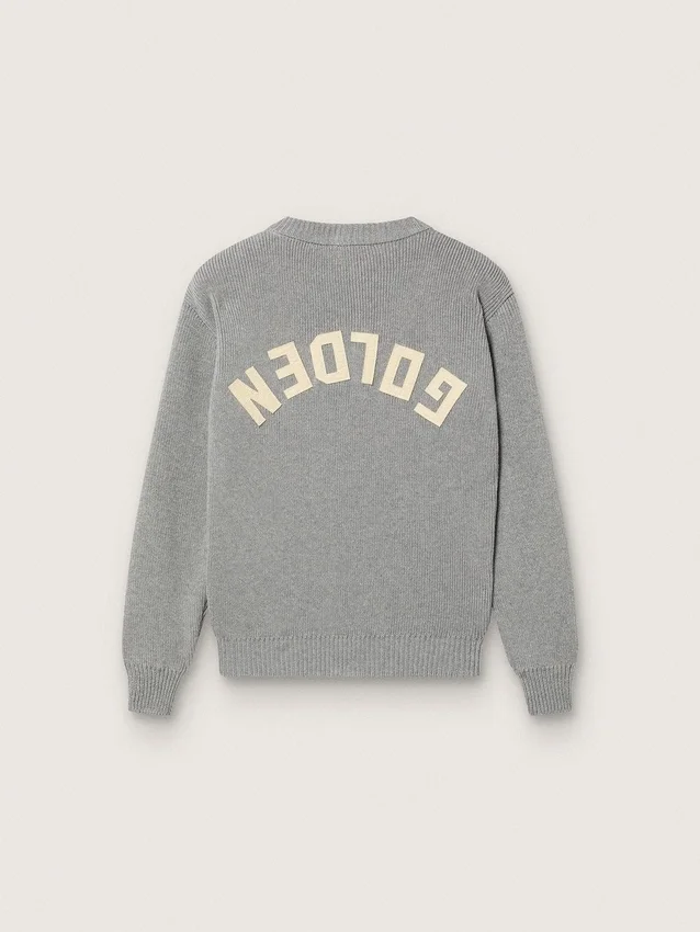 Unisexowy sweter Golden dla dzieci z szarej melanżowej dzianiny prążkowanej z logo z tyłu