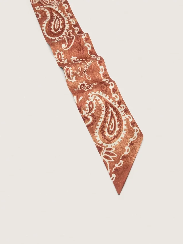 Zestaw dwóch tasiemek ze splotu skośnego z pomarańczowym wzorem paisley