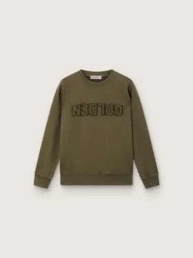Złota bluza unisex z bawełny w kolorze wojskowej zieleni z odwróconym logo