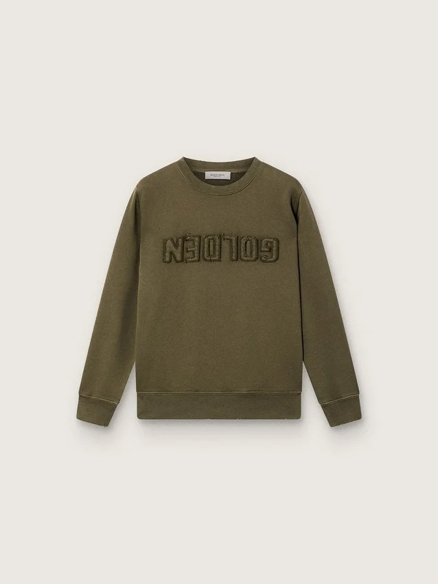 Złota bluza unisex z bawełny w kolorze wojskowej zieleni z odwróconym logo