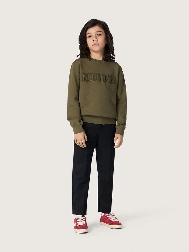 Złota bluza unisex z bawełny w kolorze wojskowej zieleni z odwróconym logo
