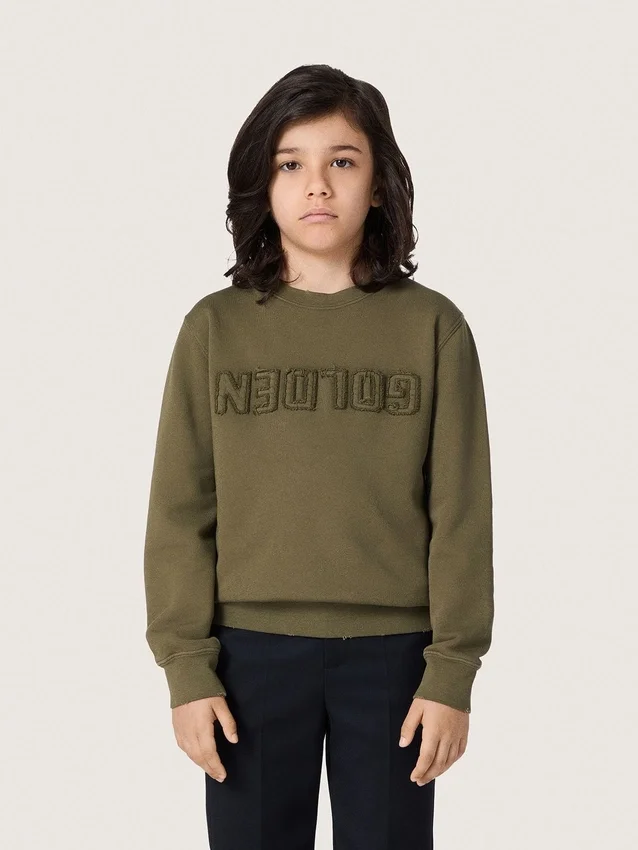 Złota bluza unisex z bawełny w kolorze wojskowej zieleni z odwróconym logo