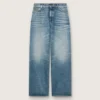 Złote damskie dżinsy typu boyfriend z jasnoniebieskiego denimu w stylu stone-washed