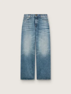 Złote damskie dżinsy typu boyfriend z jasnoniebieskiego denimu w stylu stone-washed