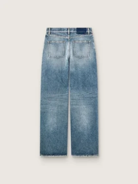 Złote damskie dżinsy typu boyfriend z jasnoniebieskiego denimu w stylu stone-washed